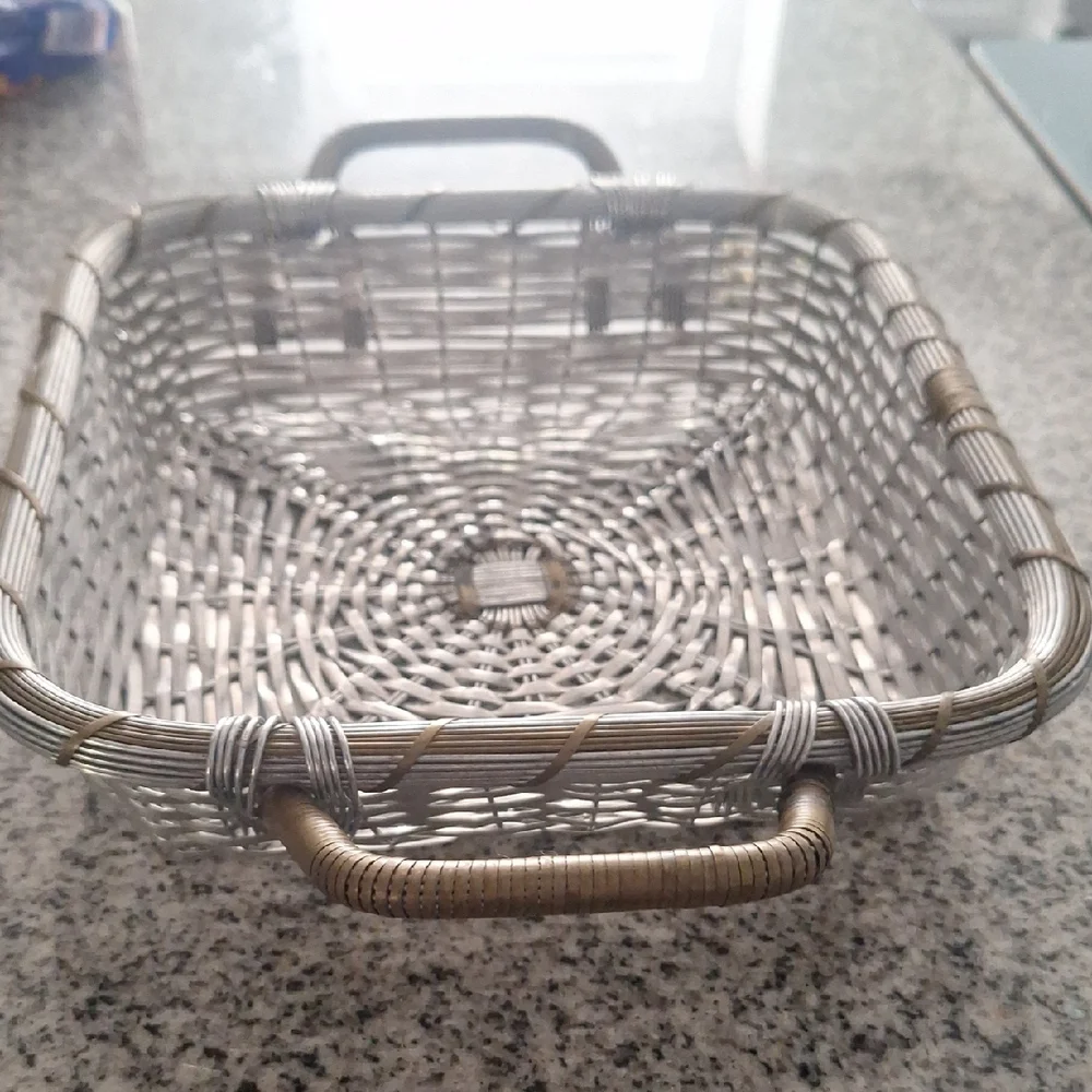 Woven Aluminum And Brass Bake-and-Serve Tray Or Basket 1990s.